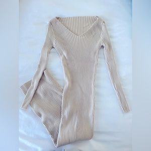 Beige Knit Midi Dress